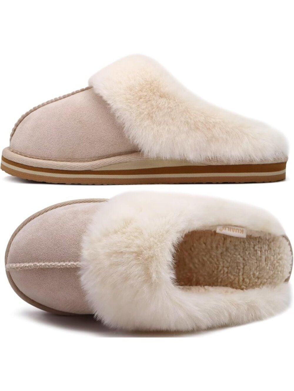 Womens Apricot Cozy Memory Comfy Winter Scuff Indoor Outdoor Rubber Hard Sole